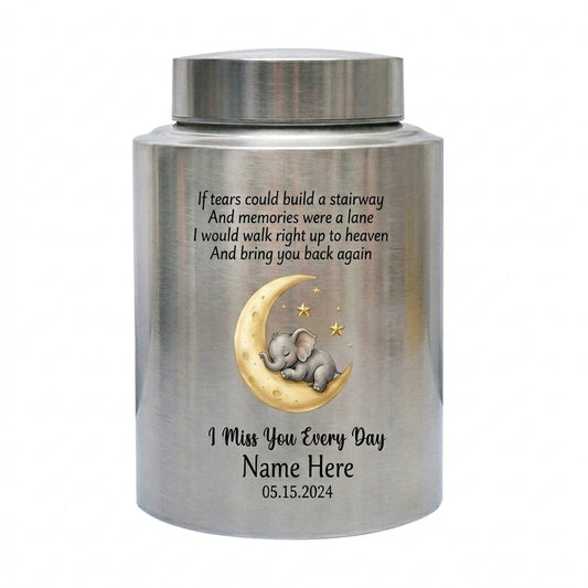Personalized Angel Baby Stairway to Heaven Stainless Steel Large Urn for Ashes, Infant Loss Remembrance Bereavement Sympathy, Memorial Keepsake Urn, Memorial Gift, In Loving Memory - Image 1