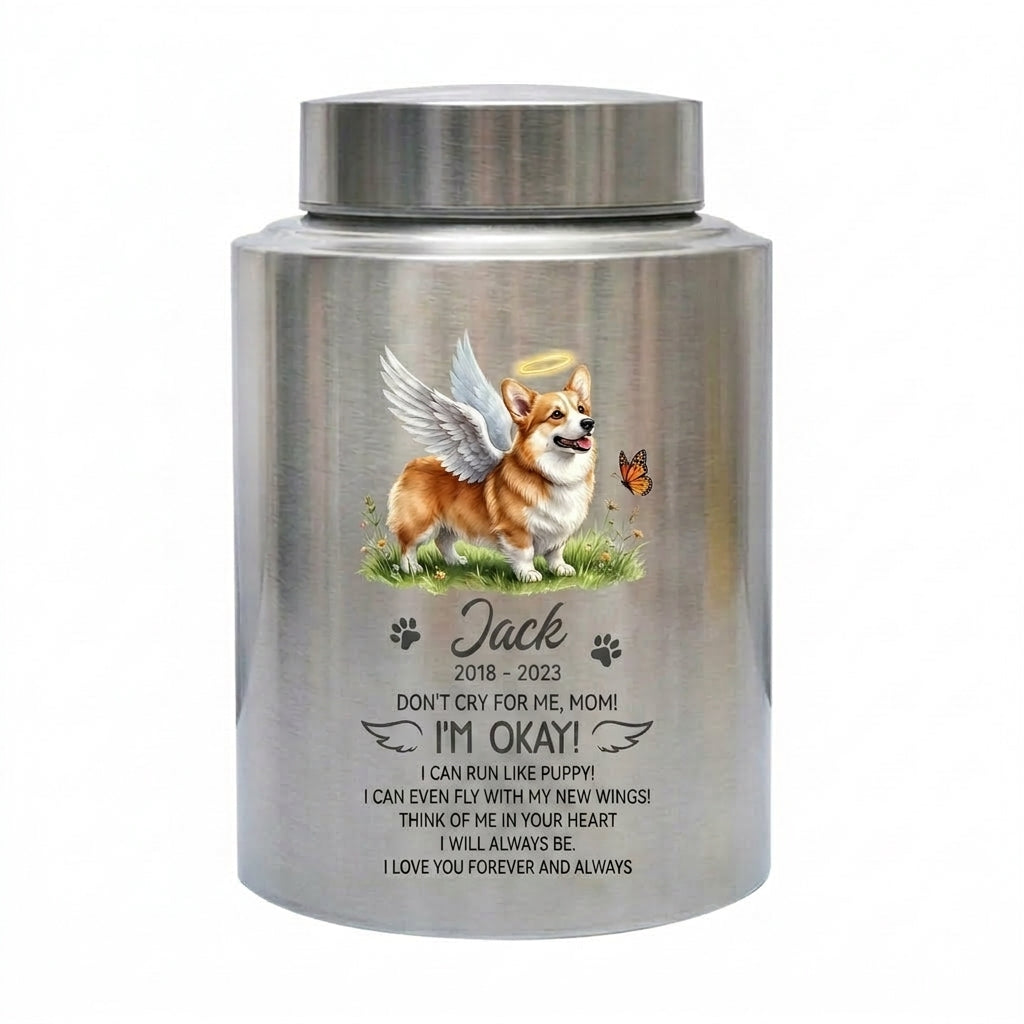 Personalized Winged Dog Silhouette Stainless Steel Pet Memorial Urn for Mom Loss of Dog Sympathy Bereavement Gift Large Capacity Decorative Memorial Keepsake Urn, Memorial Gift, In Loving Memory - Image 1