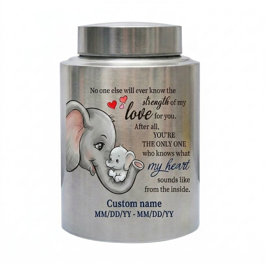 Personalized Baby Elephant Stainless Steel Cremation Urn for Infant Child Boy Girl, Mother to Child Pregnancy Loss Miscarriage Remembrance Memorial Keepsake Urn, Memorial Gift, In Loving Memory - Image 1