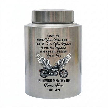 Personalized Motorcycle Riding in Heaven Stainless Steel Cremation Ashes Holder for Dad Brother Biker Condolence Bereavement Present Memorial Keepsake Urn, Memorial Gift, In Loving Memory - Image 1