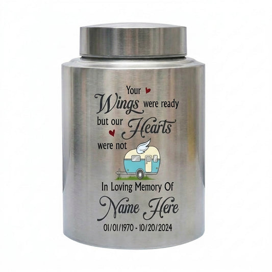 Personalized Forest Camping Outdoor Urns for Human Ashes Camper Lovers Cremation Funeral Bereavement Decor Small Large Stainless Steel Memorial Keepsake Urn, Memorial Gift, In Loving Memory - Image 1
