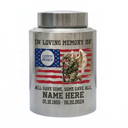 Personalized Veterans Memorial US Army Flag Stainless Steel Military Tribute Home Display Funeral Burial Large and Small Sizes Memorial Keepsake Urn, Memorial Gift, In Loving Memory - Image 1