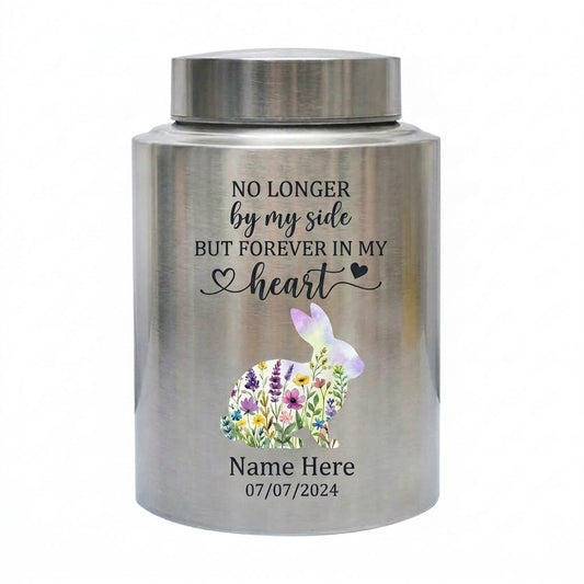 Personalized Rabbit No Longer By My Side In My Heart UV Printed Metal Pet Loss Bereavement Sympathy Present For Bunny Owners 2 Sizes Memorial Keepsake Urn, Memorial Gift, In Loving Memory - Image 1
