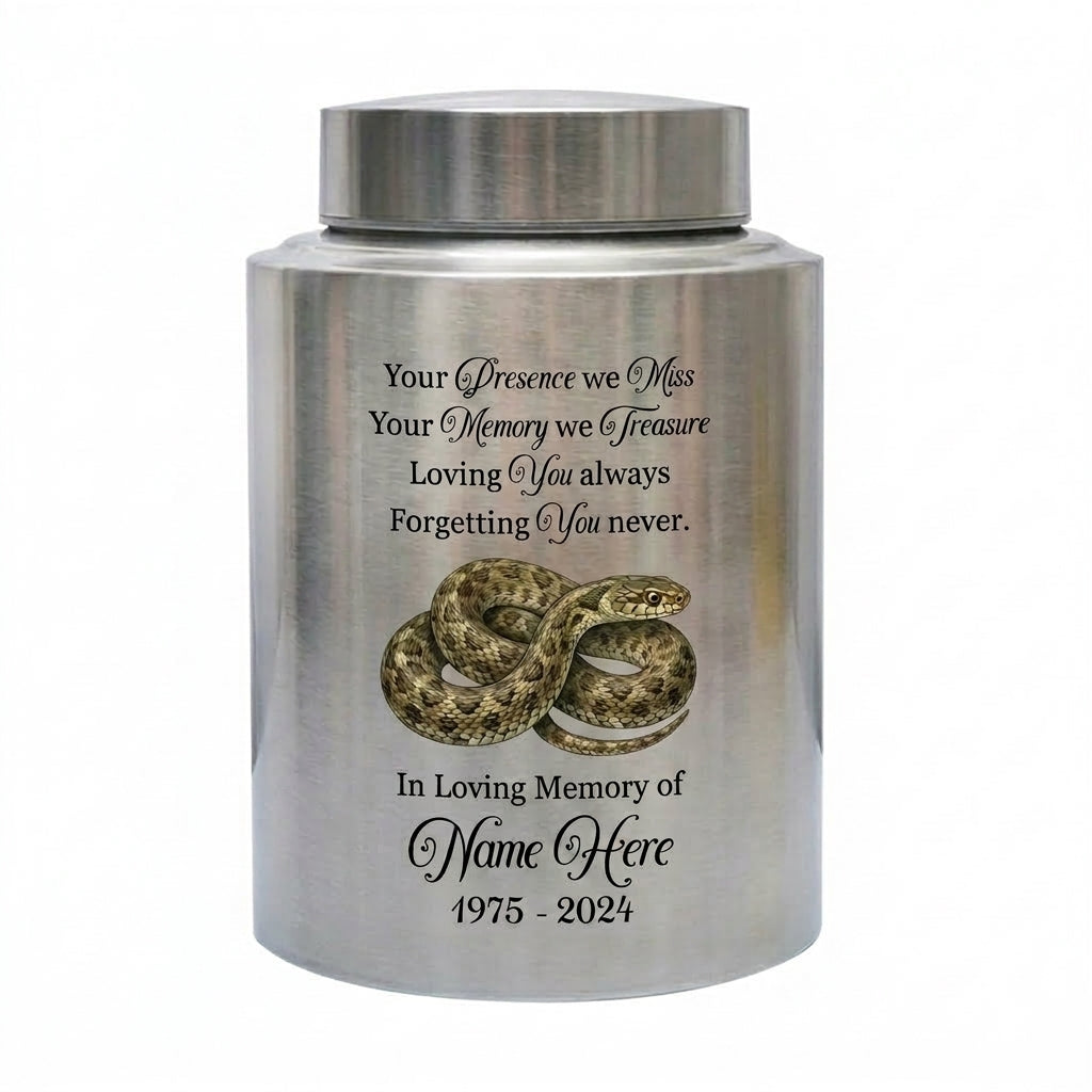 Personalized Snake Pet Urn Custom Stainless Steel Cremation Jar for Reptile Lover Remembrance Gifts for Loss of Loved One Ash Container Memorial Keepsake Urn, Memorial Gift, In Loving Memory - Image 1