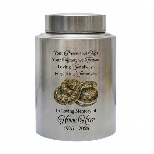 Personalized Snake Pet Urn Custom Stainless Steel Cremation Jar for Reptile Lover Remembrance Gifts for Loss of Loved One Ash Container Memorial Keepsake Urn, Memorial Gift, In Loving Memory - Image 1