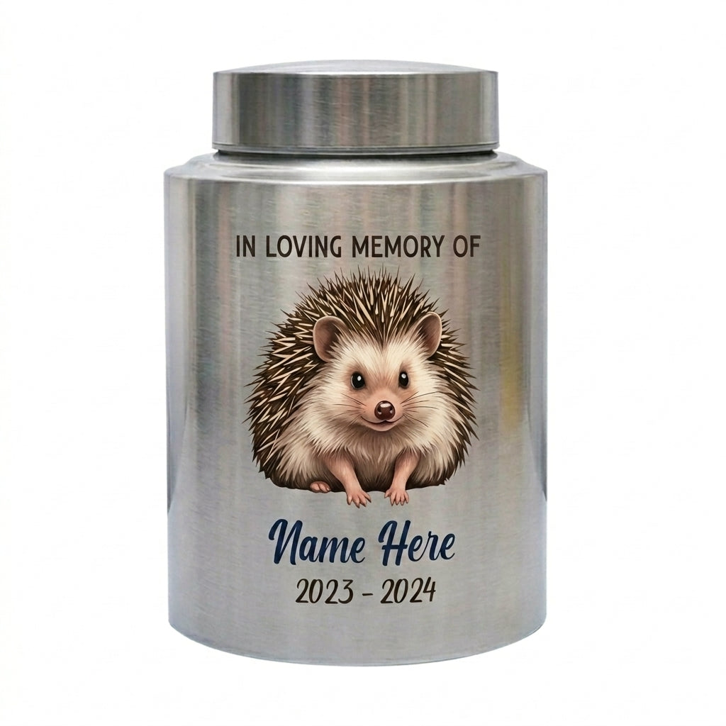 Personalized Hedgehog Stainless Steel Custom Pet Animal Lover Remembrance Decorative Ash Holder for Home Display Small or Large Memorial Keepsake Urn, Memorial Gift, In Loving Memory - Image 1