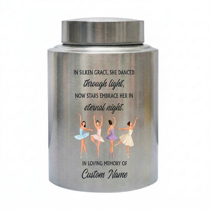Personalized Ballet Ballerina Custom UV Printed Stainless Steel Female Dancer Loss Tribute Cremation Ashes Display 2 Sizes Small Large Memorial Keepsake Urn, Memorial Gift, In Loving Memory - Image 1
