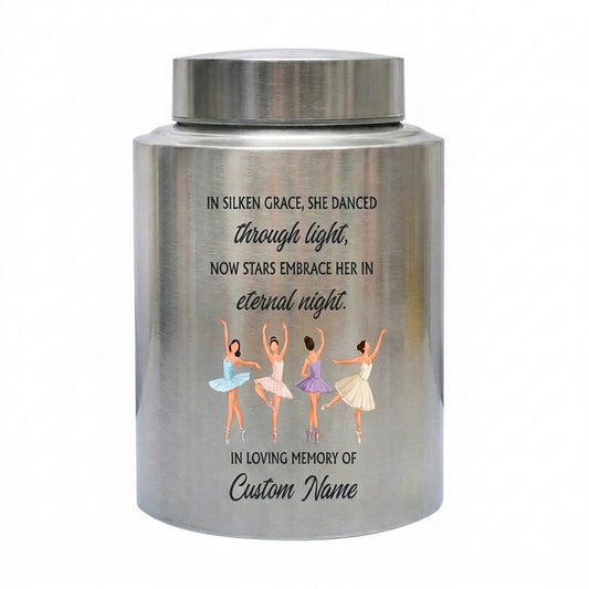 Personalized Ballet Ballerina Custom UV Printed Stainless Steel Female Dancer Loss Tribute Cremation Ashes Display 2 Sizes Small Large Memorial Keepsake Urn, Memorial Gift, In Loving Memory - Image 1