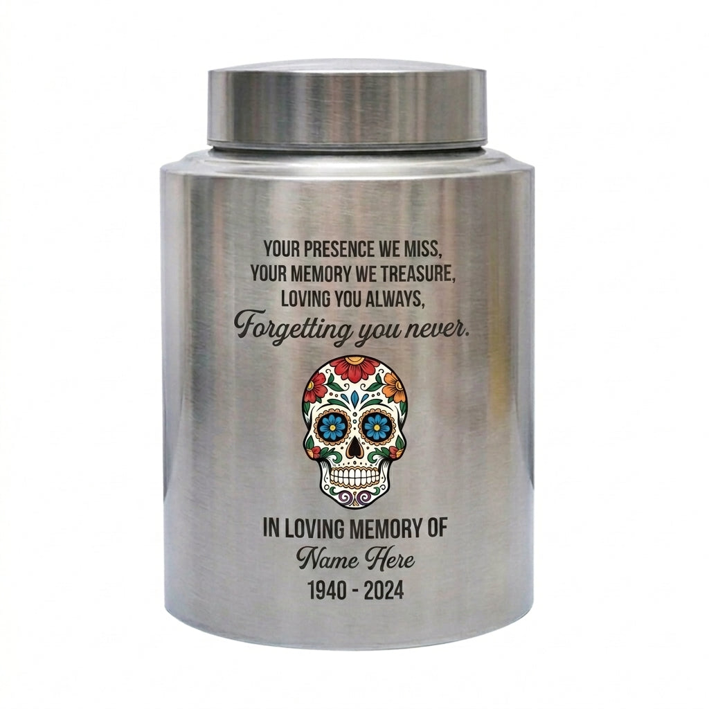 Personalized Sugar Skull Cremation Urn for Human Ashes, Day of the Dead Bereavement Remembrance Container for Loved Ones, Loss of Parent, Memorial Keepsake Urn, Memorial Gift, In Loving Memory - Image 1