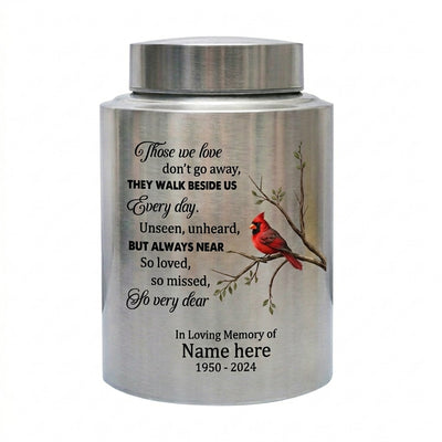 Personalized Cardinal Bird Stainless Steel Large Cremation Urn For Human Ashes Loss Of Loved One Bereavement Ash Holder 5.9x3.9 7.5x5.1 Memorial Keepsake Urn, Memorial Gift, In Loving Memory - Image 1 | BXGH-SMALL-SILVER-B0DJQX6NMG BXGH-SMALL-BLACK-B0DJQX6NMG BXGH-SMALL-RED-B0DJQX6NMG BXGH-SMALL-GOLDEN-B0DJQX6NMG BXGH-LARGE-SILVER-B0DJQX6NMG BXGH-LARGE-BLACK-B0DJQX6NMG BXGH-LARGE-RED-B0DJQX6NMG BXGH-LARGE-GOLDEN-B0DJQX6NMG