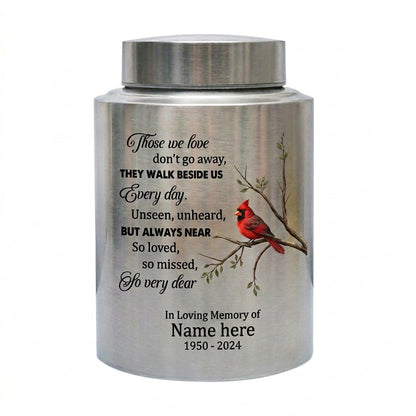 Personalized Cardinal Bird Stainless Steel Large Cremation Urn For Human Ashes Loss Of Loved One Bereavement Ash Holder 5.9x3.9 7.5x5.1 Memorial Keepsake Urn, Memorial Gift, In Loving Memory - Image 1