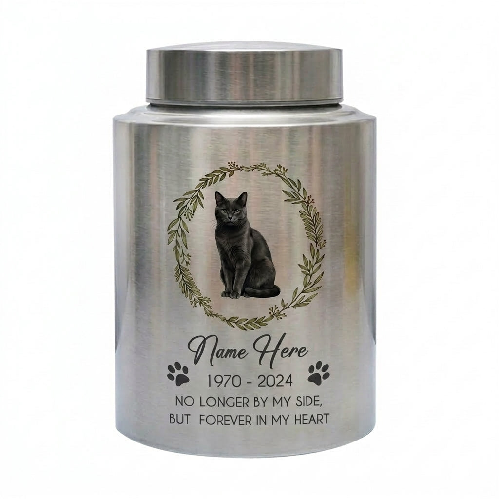 Personalized Cat Paw Print Wreath Pet Memorial Large Stainless Steel Urn for Ashes Cat Loss Sympathy Gift Mom Dad Lovers Custom Date Memorial Keepsake Urn, Memorial Gift, In Loving Memory - Image 1