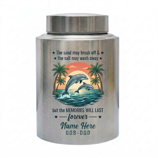 Personalized Dolphin Stainless Steel Cremation Urn for Human Ashes, Beach Ocean Lover Forever Tribute, Silver Black Gold Red Adult Mom Dad, Memorial Keepsake Urn, Memorial Gift, In Loving Memory - Image 1