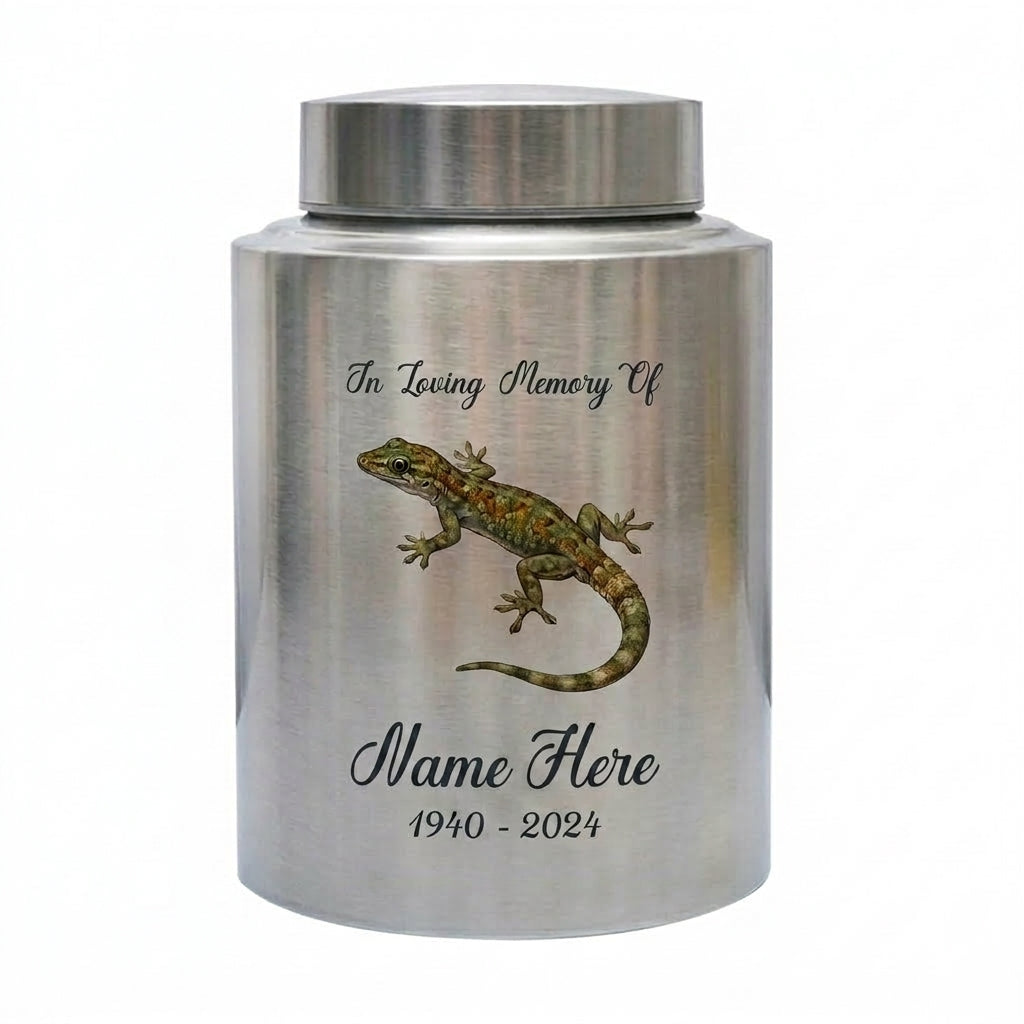 Personalized Iguana Lizard Stainless Steel Cremation Urn for Human Ashes Loss of Loved One Family Member Decorative Display 7.5in x 5.1in Memorial Keepsake Urn, Memorial Gift, In Loving Memory - Image 1