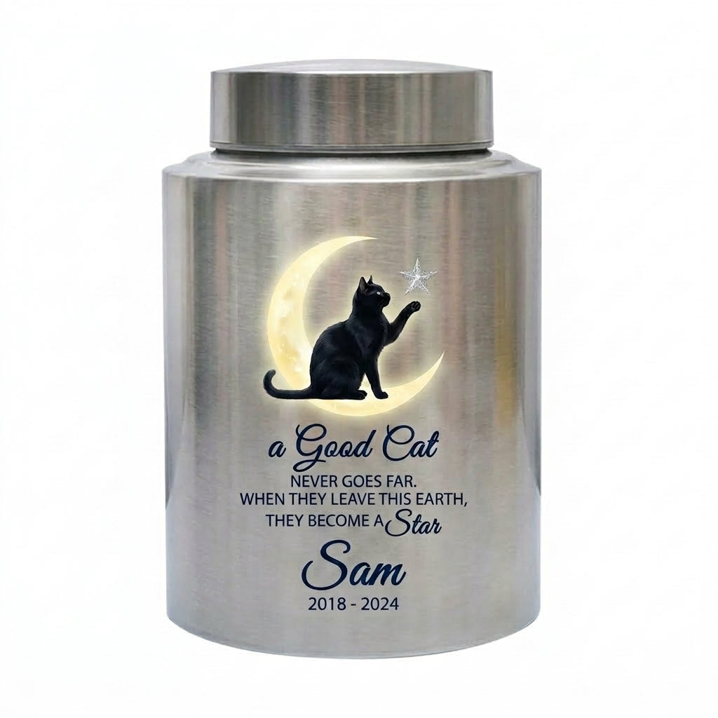 Personalized Cat Memorial Stainless Steel Urn for Pet Ashes, Sympathy Gifts for Cat Lovers, Custom Name and Date, Small and Large Sizes, Memorial Keepsake Urn, Memorial Gift, In Loving Memory - Image 1
