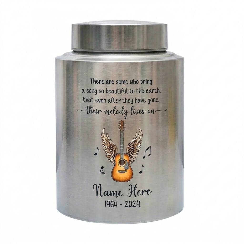 Personalized Music Lovers Guitar Stainless Steel Cremation Urn for Adult Human Ashes, Funeral Burial Decorative UV Printed Small Large, Memorial Keepsake Urn, Memorial Gift, In Loving Memory - Image 1