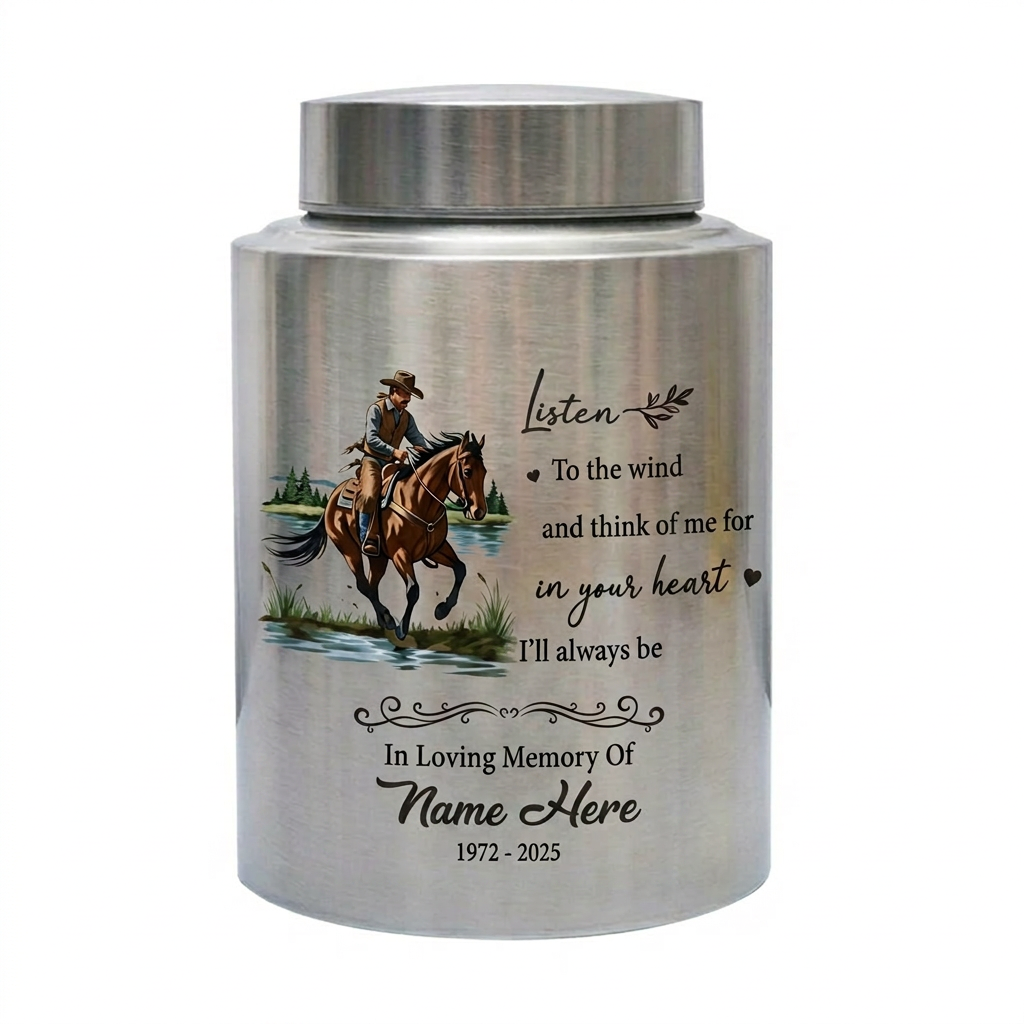 Personalized Cowboy Boots Hat Cross Stainless Steel Urn for Adult Human Ashes, Western Sympathy Present for Loss of Father Husband, Memorial Keepsake Urn, Memorial Gift, In Loving Memory - Image 1