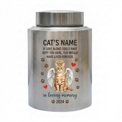 Personalized Angel Cat Silhouette Stainless Steel Pet Loss Bereavement Gift for Cat Mom Dad Custom Feline Remembrance Decor 5.9x3.9 or 7.5x5.1 in Memorial Keepsake Urn, Memorial Gift, In Loving Memory - Image 1