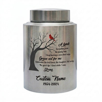 Personalized Cardinal Bird Stainless Steel Cremation Ash Urn For Family Member Loss Of Loved One Funeral Bereavement Display 2 Sizes Memorial Keepsake Urn, Memorial Gift, In Loving Memory - Image 1 | BXGH-SMALL-SILVER-B0DF9Z3VY9 BXGH-SMALL-BLACK-B0DF9Z3VY9 BXGH-SMALL-RED-B0DF9Z3VY9 BXGH-SMALL-GOLDEN-B0DF9Z3VY9 BXGH-LARGE-SILVER-B0DF9Z3VY9 BXGH-LARGE-BLACK-B0DF9Z3VY9 BXGH-LARGE-RED-B0DF9Z3VY9 BXGH-LARGE-GOLDEN-B0DF9Z3VY9