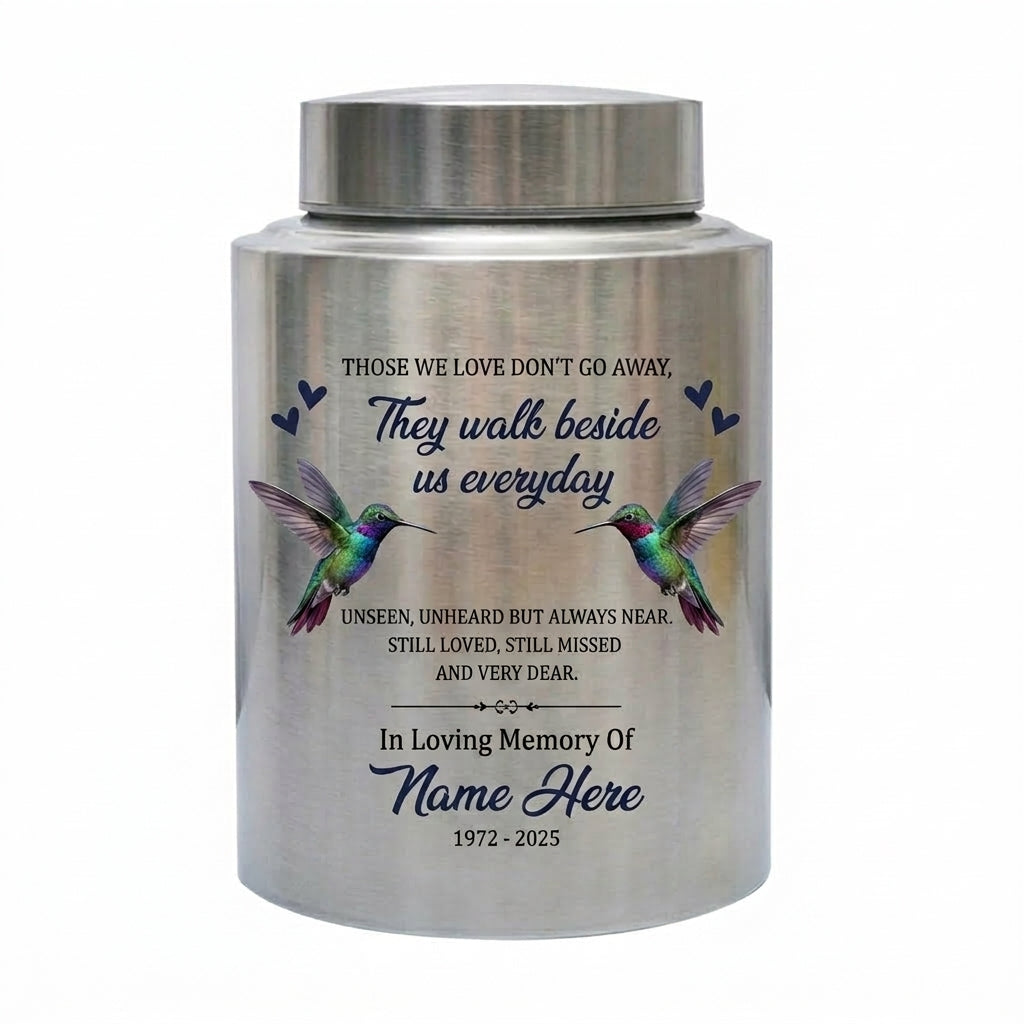Personalized Hummingbird Stainless Steel Cremation Urn for Human Ashes Loss of Mother Sympathy Condolence Bereavement Small Large Sizes Memorial Keepsake Urn, Memorial Gift, In Loving Memory - Image 1
