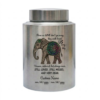 Personalized Floral Elephant Pattern Stainless Steel Large Urn for Human Ashes, Loss of Mother Father Loved One Sympathy Gift, Bereavement Memorial Keepsake Urn, Memorial Gift, In Loving Memory - Image 1