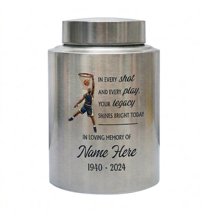 Personalized Basketball Stainless Steel Urn for Sports Fan Athlete Coach, Decorative Funeral Display Large Small Silver Black Gold Red Memorial Keepsake Urn, Memorial Gift, In Loving Memory - Image 1