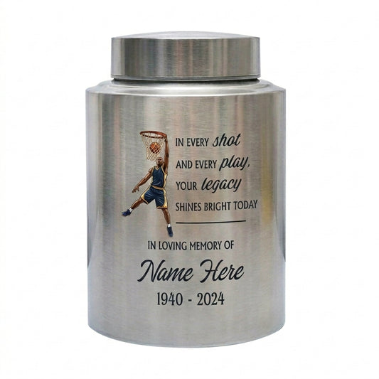 Personalized Basketball Stainless Steel Urn for Sports Fan Athlete Coach, Decorative Funeral Display Large Small Silver Black Gold Red Memorial Keepsake Urn, Memorial Gift, In Loving Memory - Image 1