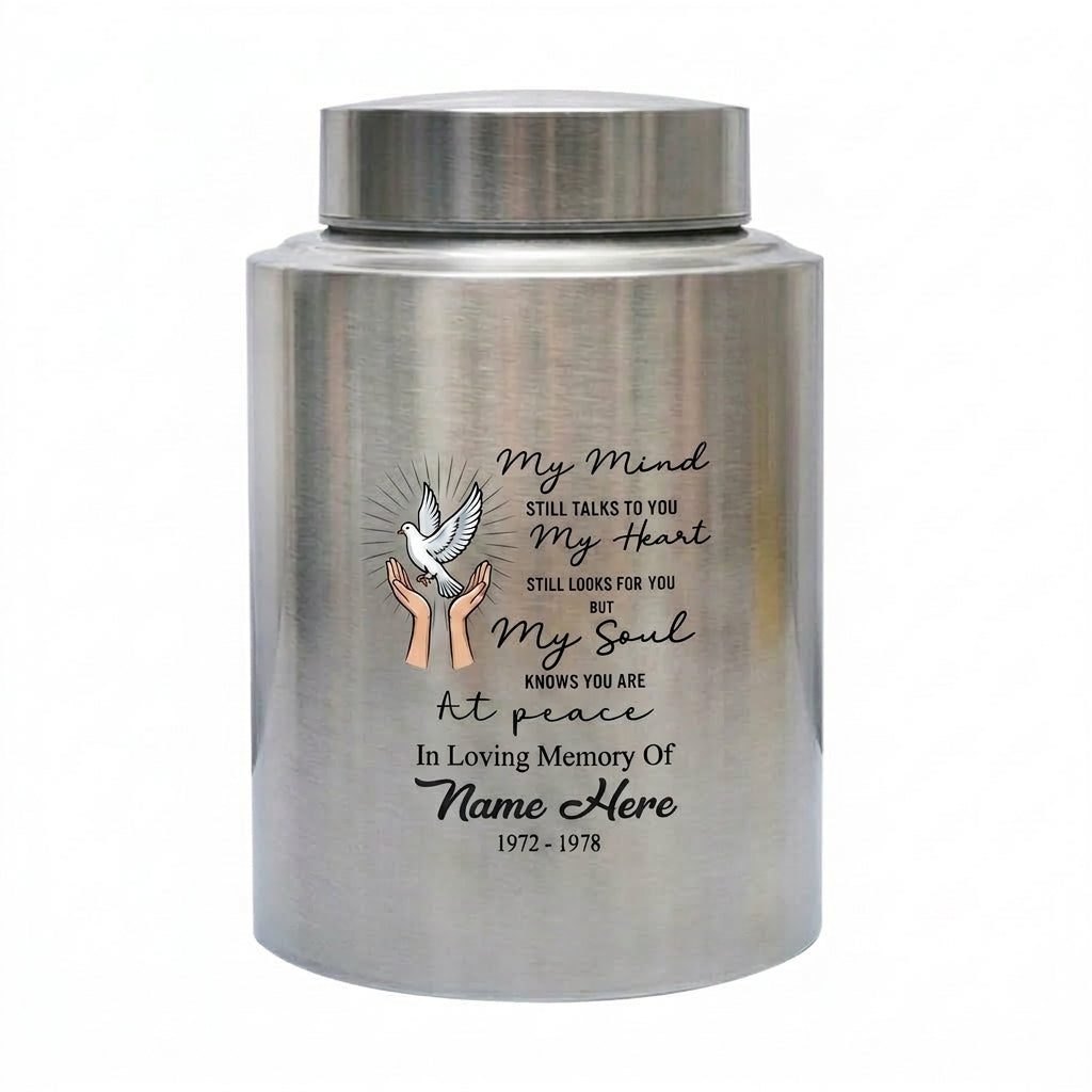 Personalized Peace Dove Hands Releasing Birds UV Print Stainless Steel Cremation Urn for Human Ashes Sympathy Grief Loss Small Large Memorial Keepsake Urn, Memorial Gift, In Loving Memory - Image 1