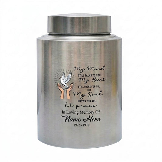Personalized Peace Dove Hands Releasing Birds UV Print Stainless Steel Cremation Urn for Human Ashes Sympathy Grief Loss Small Large Memorial Keepsake Urn, Memorial Gift, In Loving Memory - Image 1