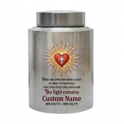 Personalized Christian Heart and Jesus Cross Stainless Steel UV Printed Funeral Urn For Adult Human Ashes Silver Black Gold Red Memorial Keepsake Urn, Memorial Gift, In Loving Memory - Image 1