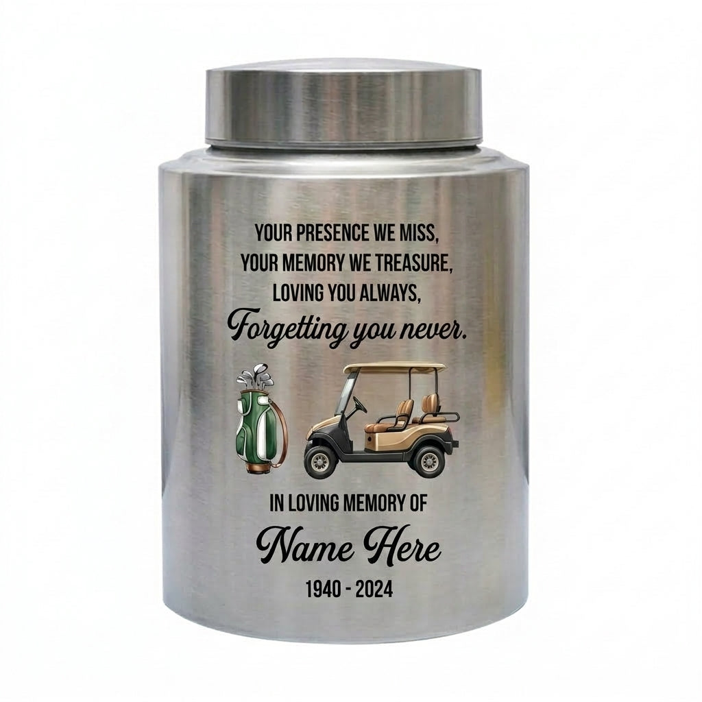 Personalized Golf Players Custom Stainless Steel UV Print Sports Fan Golfer Tribute For Adult Men Women Ashes Large & Small Memorial Keepsake Urn, Memorial Gift, In Loving Memory - Image 1