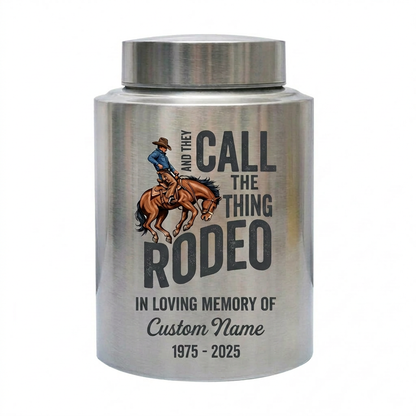 Personalized Western Cowboy Rodeo Bucking Bronco Stainless Steel Urn for Adult Human Ashes Father Husband Funeral Tribute Large Small Memorial Keepsake Urn, Memorial Gift, In Loving Memory - Image 1