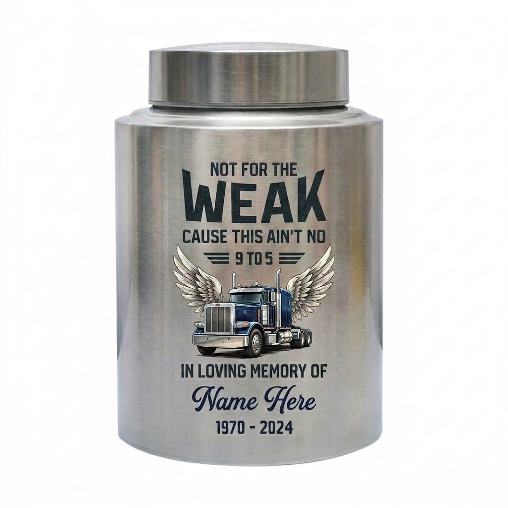 Personalized Semi Truck Angel Wings UV Printed Stainless Steel Cremation Urn for Adult Male Dad Trucker Funeral Tribute Large Size Memorial Keepsake Urn, Memorial Gift, In Loving Memory - Image 1