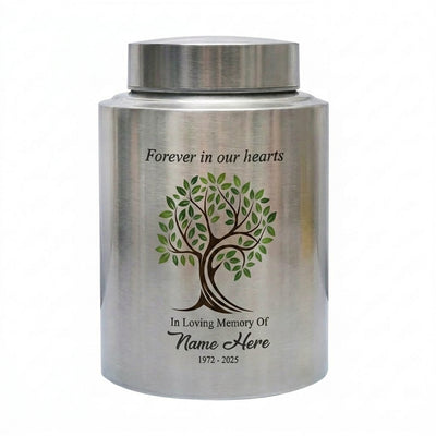 Personalized Tree of Life Stainless Steel Cremation Urn for Human Ashes Loss of Mother Father Remembrance Container Silver Black Gold Red Memorial Keepsake Urn, Memorial Gift, In Loving Memory - Image 1 | BXGH-SMALL-SILVER-B0F9L7DQPJ BXGH-SMALL-BLACK-B0F9L7DQPJ BXGH-SMALL-RED-B0F9L7DQPJ BXGH-SMALL-GOLDEN-B0F9L7DQPJ BXGH-LARGE-SILVER-B0F9L7DQPJ BXGH-LARGE-BLACK-B0F9L7DQPJ BXGH-LARGE-RED-B0F9L7DQPJ BXGH-LARGE-GOLDEN-B0F9L7DQPJ