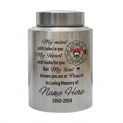 Personalized Firefighter Fireman UV Printed Stainless Steel Urns for Human Ashes Adult Custom Name Date First Responder Sympathy Tribute Memorial Keepsake Urn, Memorial Gift, In Loving Memory - Image 1
