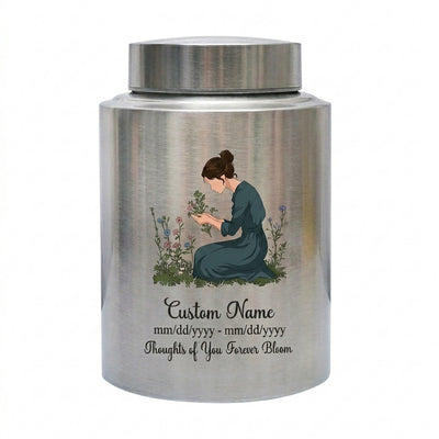 Personalized Gardening Theme Stainless Steel Cremation Urn for Mom Grandma, Custom Name Date Thoughts of You Forever Bloom Floral Ashes Holder, Memorial Keepsake Urn, Memorial Gift, In Loving Memory - Image 1 | BXGH-SMALL-SILVER-B0DJH26MCC BXGH-SMALL-BLACK-B0DJH26MCC BXGH-SMALL-RED-B0DJH26MCC BXGH-SMALL-GOLDEN-B0DJH26MCC BXGH-LARGE-SILVER-B0DJH26MCC BXGH-LARGE-BLACK-B0DJH26MCC BXGH-LARGE-RED-B0DJH26MCC BXGH-LARGE-GOLDEN-B0DJH26MCC