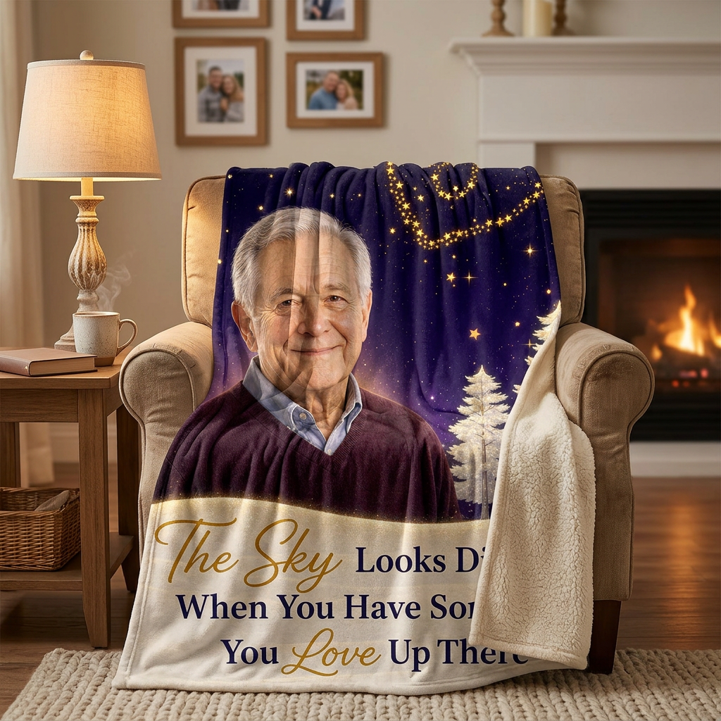 Personalized Memorial Photo Fleece Blanket - Sky Looks Different Loss of Loved One Gift - Image 2