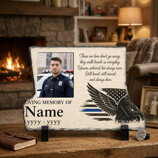 Personalized Police Officer Memorial Photo Slate Stone Thin Blue Line Keepsake - Image 2