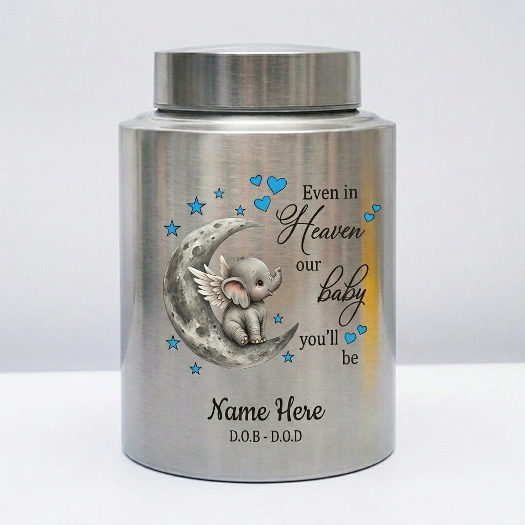 Personalized Baby Loss Infant Bereavement Stainless Steel Urn, Even In Heaven Our Baby You'll Be Quote, 4 Colors Silver Black Gold Red, Memorial Keepsake Urn, Memorial Gift, In Loving Memory - Image 2