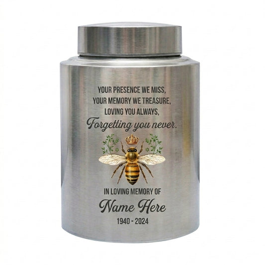 Personalized Honey Bee Stainless Steel Cremation Urn for Human Ashes, Custom Sympathy Remembrance Bereavement Gift for Loss of Loved One, Memorial Keepsake Urn, Memorial Gift, In Loving Memory - Image 2