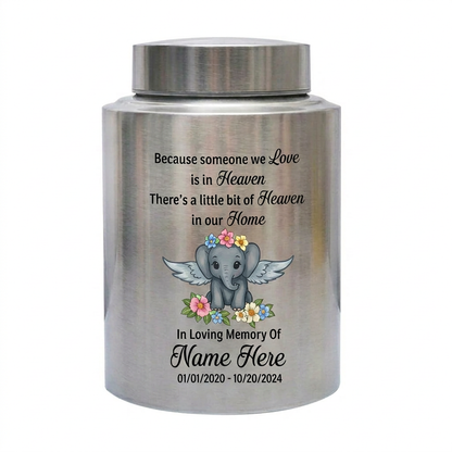 Personalized Baby Elephant Stainless Steel Cremation Urn for Infant Boy Girl Ashes Custom Because Someone We Love is in Heaven UV Print Decor Memorial Keepsake Urn, Memorial Gift, In Loving Memory - Image 2