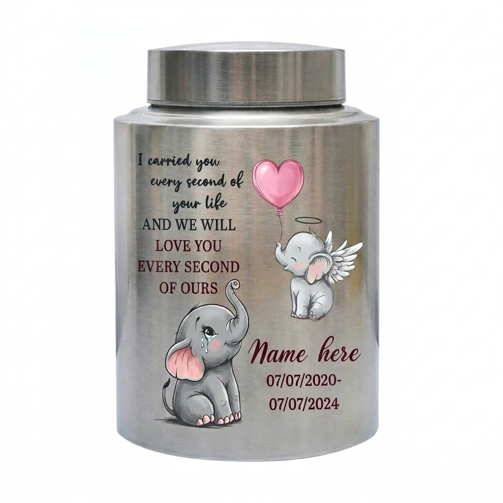 Personalized Baby Elephant Stainless Steel UV Printed Urn for Infant Child Boy Girl Loss, Bereaved Parents Grief Support, Memorial Keepsake Urn, Memorial Gift, In Loving Memory - Image 2