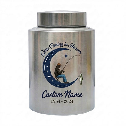Personalized Gone Fishing in Heaven Bass Fisherman Stainless Steel Urn for Human Ashes Loss of Father Grandpa 5.9x3.9 7.5x5.1 Memorial Keepsake Urn, Memorial Gift, In Loving Memory - Image 2