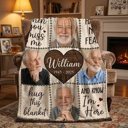 Personalized Memorial Photo Fleece Blanket, When You Miss Me Keepsake for Loss of Dad - Image 2