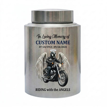 Personalized Motorcycle Biker Stainless Steel Decorative Urn for Human Ashes Adult Male Dad Husband Custom Large UV Printed Memorial Keepsake Urn, Memorial Gift, In Loving Memory - Image 2