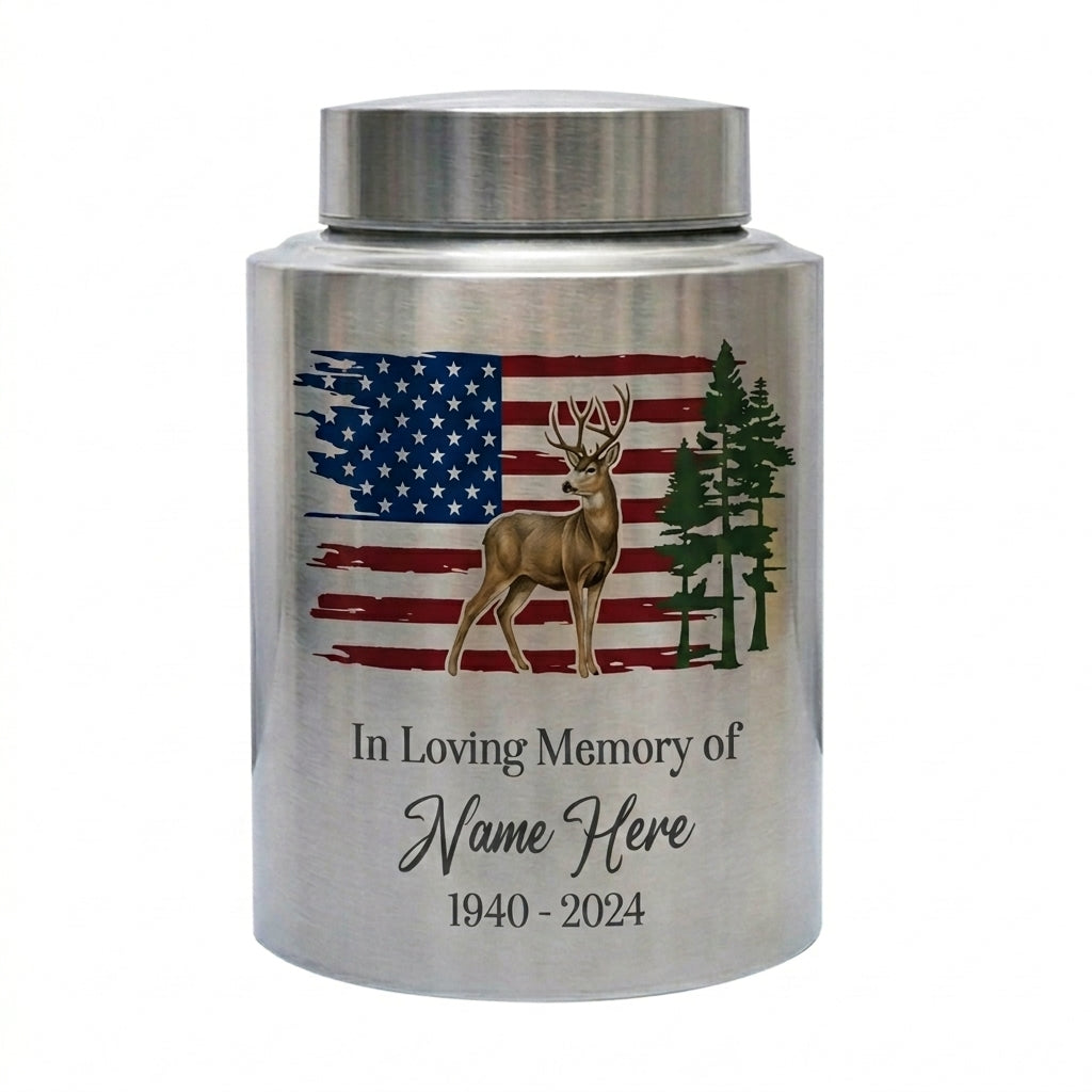 Personalized Deer Hunting Large Cremation Urn for Human Ashes, Custom Outdoorsman Hunter Tribute, Dad Grandpa Bereavement Ash Container, Memorial Keepsake Urn, Memorial Gift, In Loving Memory - Image 2