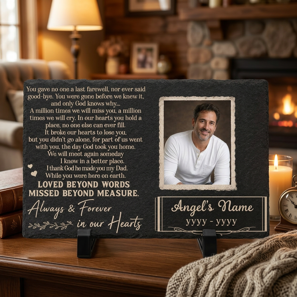 Personalized Dad Memorial Garden Stone – Rectangle Slate Gift for Loss of Father - Image 2