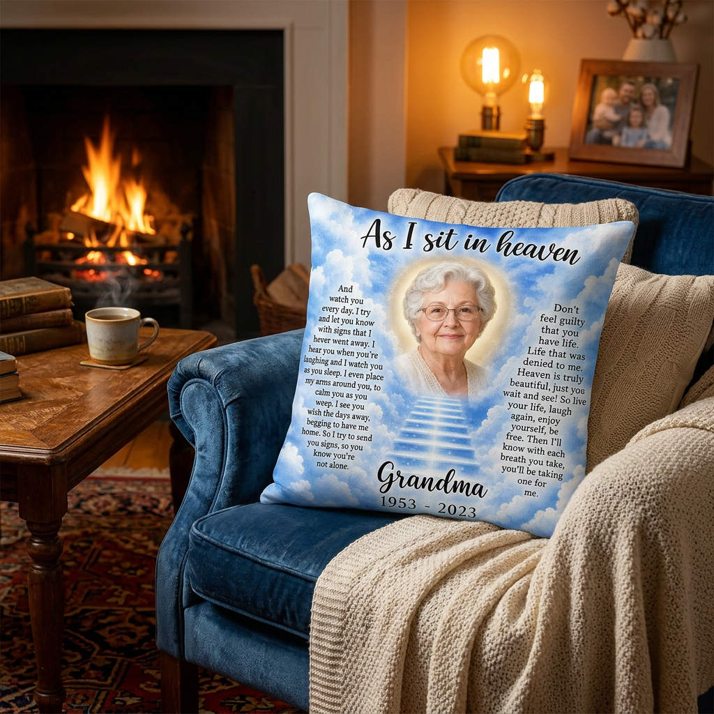 Personalized Grandma Memorial Photo Pillow - As I Sit In Heaven Sympathy Remembrance Gift - Image 2