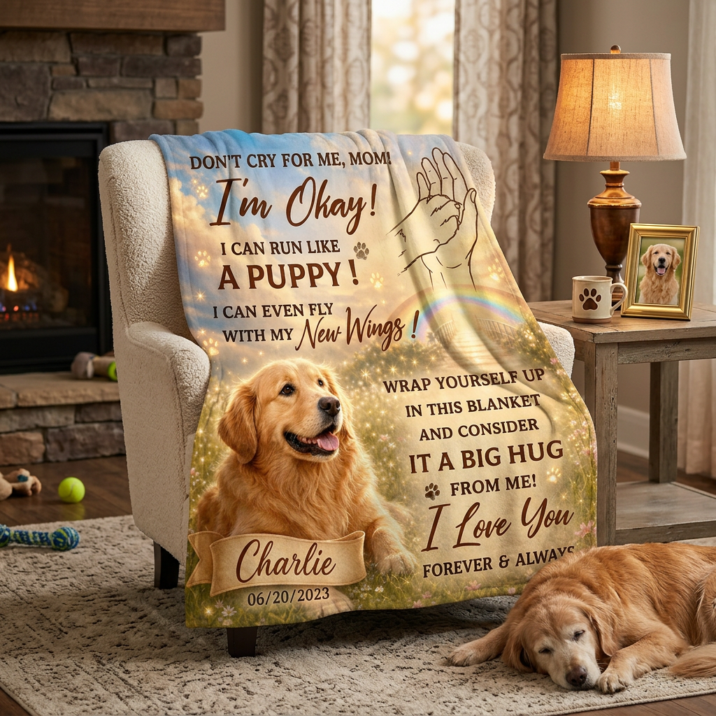 Personalized Dog Memorial Fleece Blanket - Custom Photo Pet Loss Sympathy Gift for Dog Mom - Image 2
