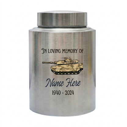 Personalized US Army Soldier Veteran Tank Silhouette UV Printed Stainless Steel Military Tribute Home Decor Display Large 5.9x3.9 or 7.5x5.1 Memorial Keepsake Urn, Memorial Gift, In Loving Memory - Image 2